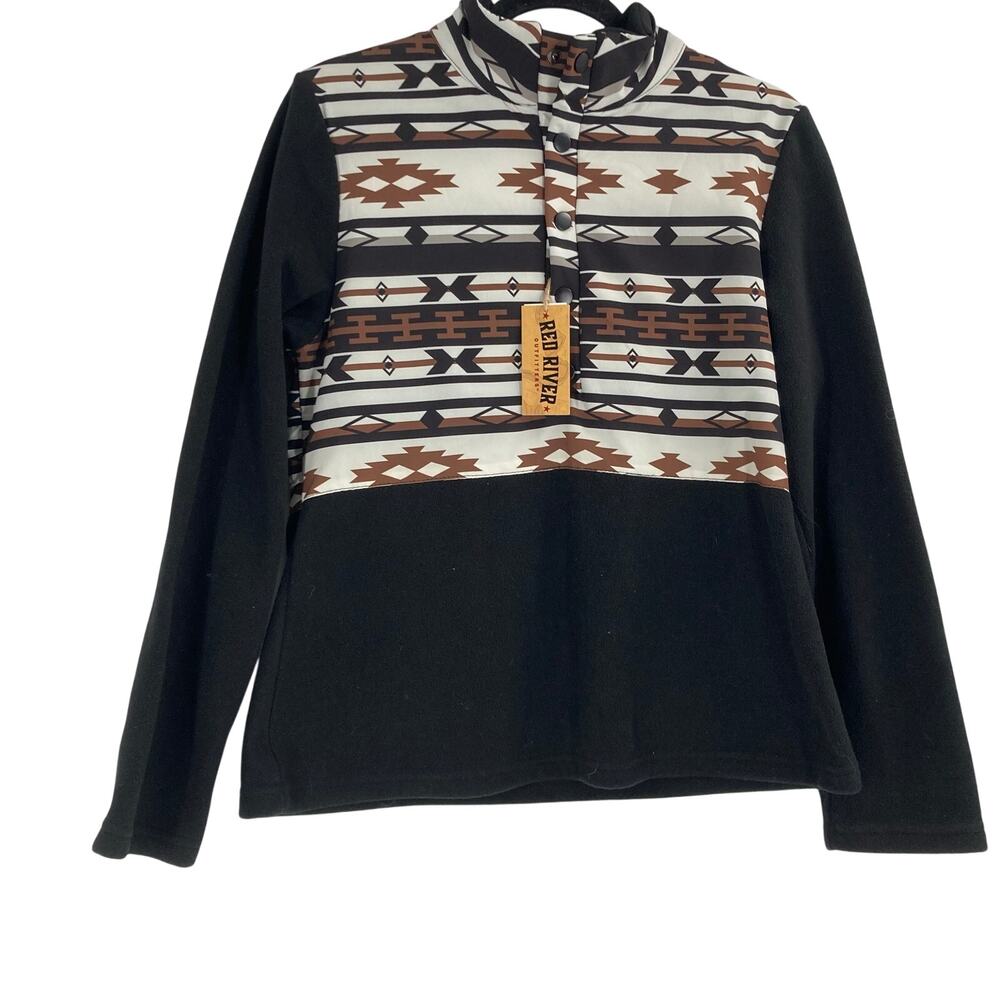 Red River Outfutters Fleece Snap Pullover Southwest Black Cream Med Womens NEW